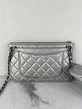CHANEL Multi Pochette Metallic Silver Quilted Lambskin clutch/wallet/crossbody/shoulder bag