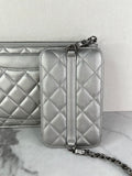 CHANEL Multi Pochette Metallic Silver Quilted Lambskin clutch/wallet/crossbody/shoulder bag