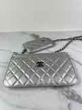 CHANEL Multi Pochette Metallic Silver Quilted Lambskin clutch/wallet/crossbody/shoulder bag
