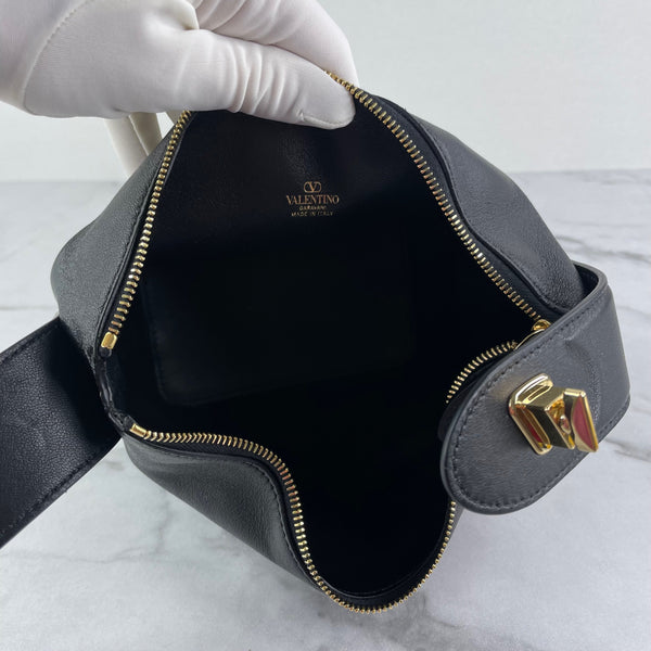 Valentino Black The Bold VLOGO Leather Top-Handle Bag