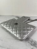 CHANEL Multi Pochette Metallic Silver Quilted Lambskin clutch/wallet/crossbody/shoulder bag