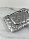 CHANEL Multi Pochette Metallic Silver Quilted Lambskin clutch/wallet/crossbody/shoulder bag