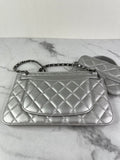CHANEL Multi Pochette Metallic Silver Quilted Lambskin clutch/wallet/crossbody/shoulder bag