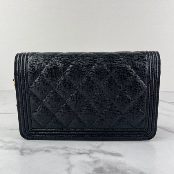 CHANEL Black Caviar Boy Wallet on Chain WOC