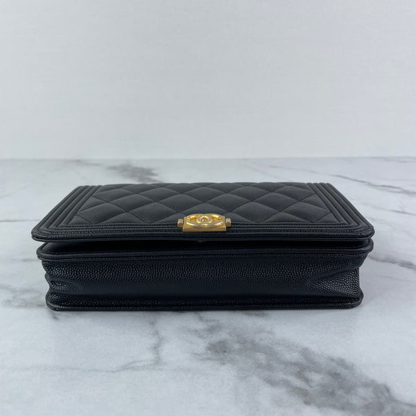 CHANEL Black Caviar Boy Wallet on Chain WOC