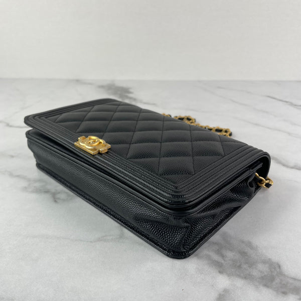 CHANEL Black Caviar Boy Wallet on Chain WOC