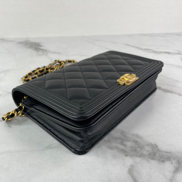 CHANEL Black Caviar Boy Wallet on Chain WOC