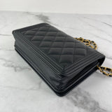 CHANEL Black Caviar Boy Wallet on Chain WOC