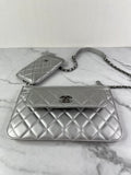 CHANEL Multi Pochette Metallic Silver Quilted Lambskin clutch/wallet/crossbody/shoulder bag