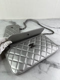 CHANEL Multi Pochette Metallic Silver Quilted Lambskin clutch/wallet/crossbody/shoulder bag