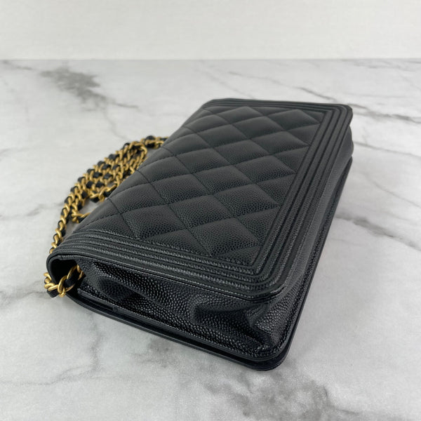 CHANEL Black Caviar Boy Wallet on Chain WOC