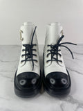 CHANEL White/Black Quilted Lace Up Combat Boots Size 37.5