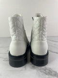 CHANEL White/Black Quilted Lace Up Combat Boots Size 37.5
