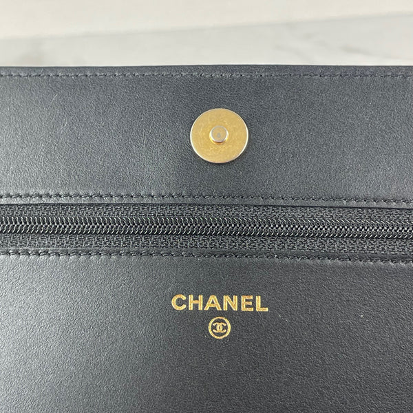 CHANEL Black Caviar Boy Wallet on Chain WOC