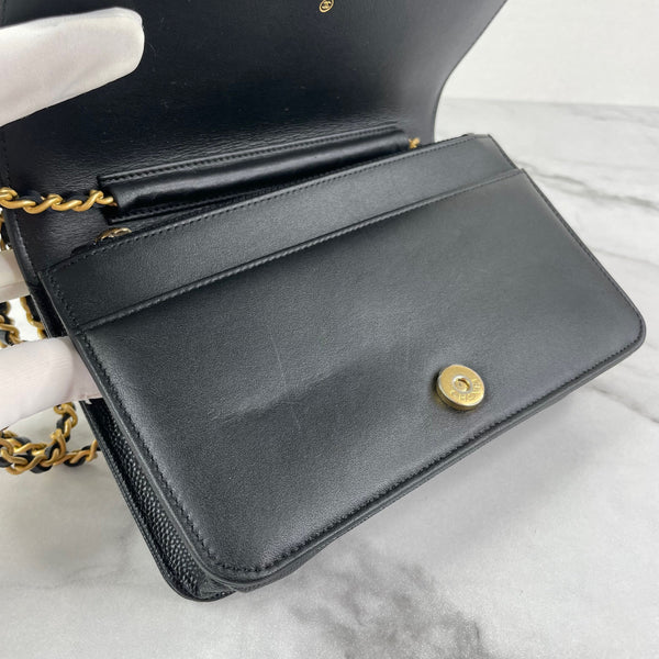 CHANEL Black Caviar Boy Wallet on Chain WOC