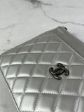 CHANEL Multi Pochette Metallic Silver Quilted Lambskin clutch/wallet/crossbody/shoulder bag