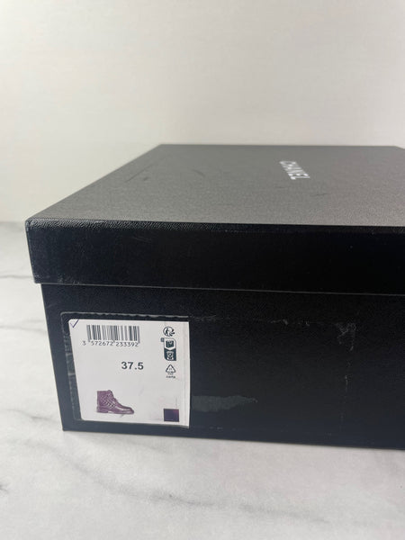 CHANEL White/Black Quilted Lace Up Combat Boots Size 37.5