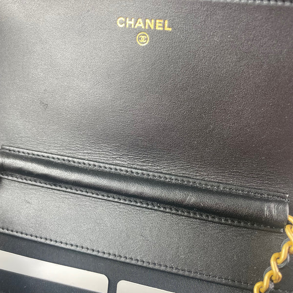 CHANEL Black Caviar Boy Wallet on Chain WOC