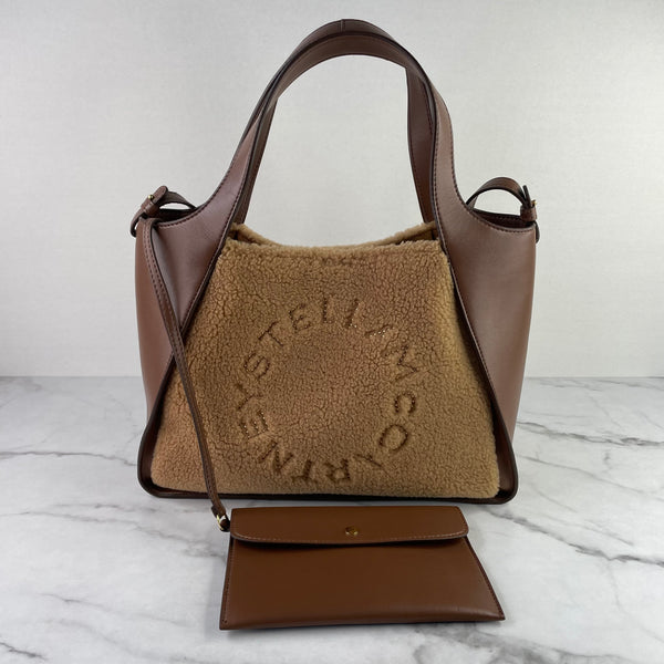Stella McCartney Brown Teddy Logo Embroidered Faux Fur Top Handle Crossbody/Shoulder Bag