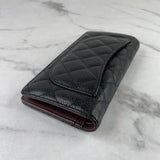 CHANEL Black Caviar Quilted Yen Wallet