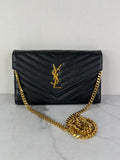 SAINT LAURENT Black CLASSIC CASSANDRE CHAIN WALLET IN GRAIN DE POUDRE LEATHER