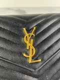 SAINT LAURENT Black CLASSIC CASSANDRE CHAIN WALLET IN GRAIN DE POUDRE LEATHER
