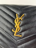 SAINT LAURENT Black CLASSIC CASSANDRE CHAIN WALLET IN GRAIN DE POUDRE LEATHER