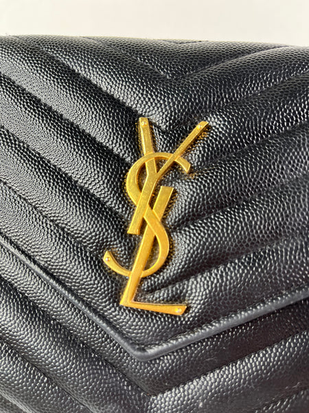 SAINT LAURENT Black CLASSIC CASSANDRE CHAIN WALLET IN GRAIN DE POUDRE LEATHER