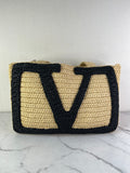 Valentino Beige/Black Raffia Viva Superstar Medium Shopping Shoulder Bag