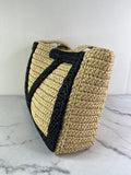 Valentino Beige/Black Raffia Viva Superstar Medium Shopping Shoulder Bag