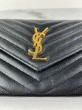 SAINT LAURENT Black CLASSIC CASSANDRE CHAIN WALLET IN GRAIN DE POUDRE LEATHER
