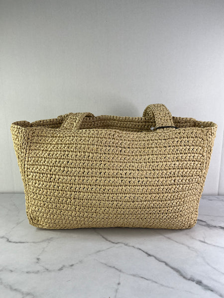 Valentino Beige/Black Raffia Viva Superstar Medium Shopping Shoulder Bag