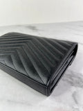 SAINT LAURENT Black CLASSIC CASSANDRE CHAIN WALLET IN GRAIN DE POUDRE LEATHER