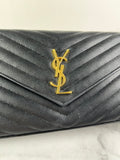 SAINT LAURENT Black CLASSIC CASSANDRE CHAIN WALLET IN GRAIN DE POUDRE LEATHER