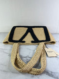 Valentino Beige/Black Raffia Viva Superstar Medium Shopping Shoulder Bag