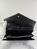 SAINT LAURENT Black CLASSIC CASSANDRE CHAIN WALLET IN GRAIN DE POUDRE LEATHER