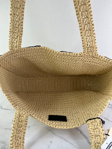 Valentino Beige/Black Raffia Viva Superstar Medium Shopping Shoulder Bag