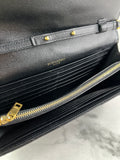 SAINT LAURENT Black CLASSIC CASSANDRE CHAIN WALLET IN GRAIN DE POUDRE LEATHER