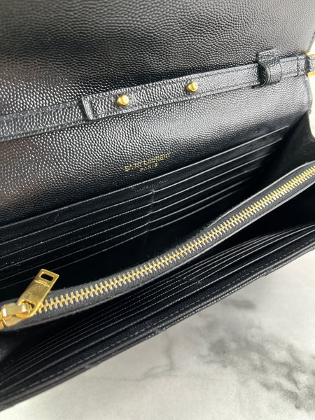 SAINT LAURENT Black CLASSIC CASSANDRE CHAIN WALLET IN GRAIN DE POUDRE LEATHER