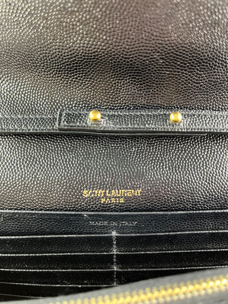 SAINT LAURENT Black CLASSIC CASSANDRE CHAIN WALLET IN GRAIN DE POUDRE LEATHER