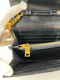 SAINT LAURENT Black CLASSIC CASSANDRE CHAIN WALLET IN GRAIN DE POUDRE LEATHER