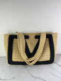 Valentino Beige/Black Raffia Viva Superstar Medium Shopping Shoulder Bag