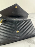 SAINT LAURENT Black CLASSIC CASSANDRE CHAIN WALLET IN GRAIN DE POUDRE LEATHER