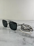 CHANEL CC Square Pearl Triple Chain Dark Silver/Grey Sunglasses