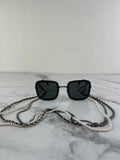 CHANEL CC Square Pearl Triple Chain Dark Silver/Grey Sunglasses