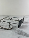 CHANEL CC Square Pearl Triple Chain Dark Silver/Grey Sunglasses