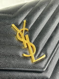 SAINT LAURENT Black CLASSIC CASSANDRE CHAIN WALLET IN GRAIN DE POUDRE LEATHER