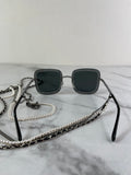 CHANEL CC Square Pearl Triple Chain Dark Silver/Grey Sunglasses