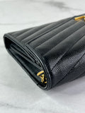 SAINT LAURENT Black CLASSIC CASSANDRE CHAIN WALLET IN GRAIN DE POUDRE LEATHER