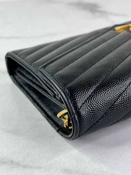 SAINT LAURENT Black CLASSIC CASSANDRE CHAIN WALLET IN GRAIN DE POUDRE LEATHER